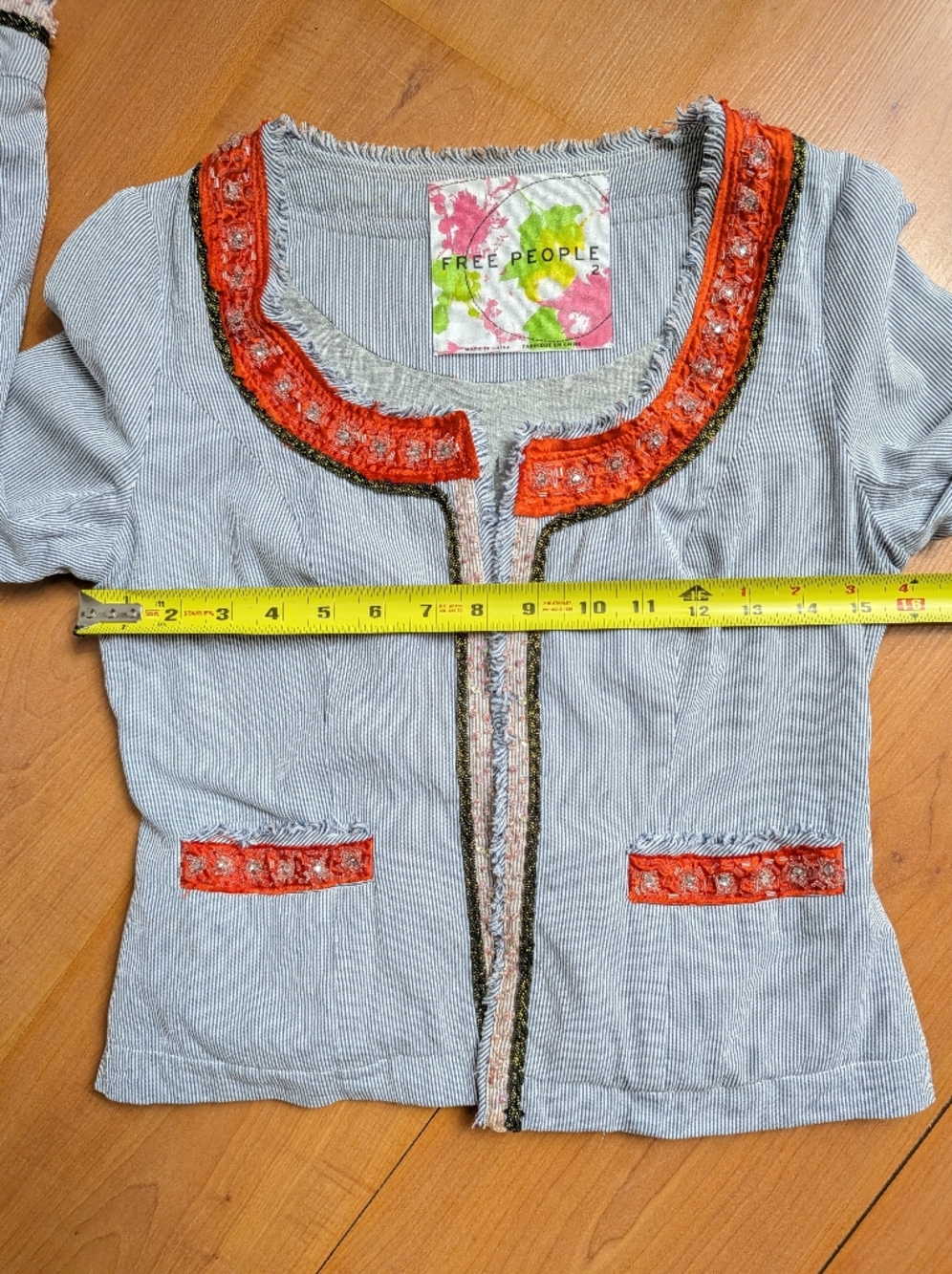 Free People Blue Pinstripe Blazer with Coral Trim - Picture 11 of 14